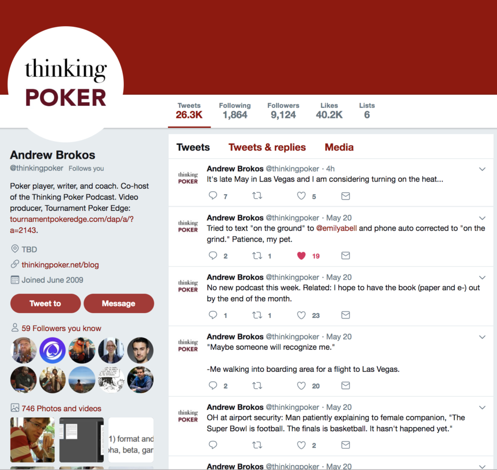 thinking poker twitter page