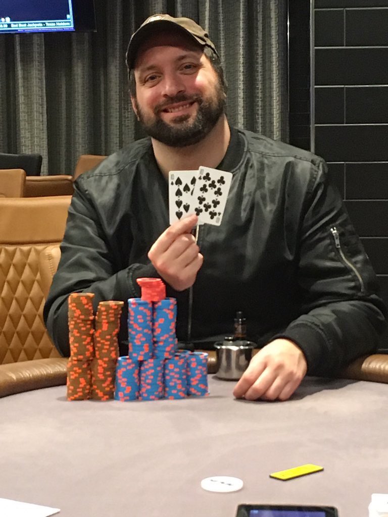 Luke Vrabel shows his winning hand from a tournament at the MGM Springfield.